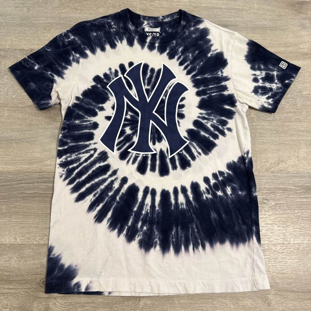 New York Yankees Shirt Tie Dye Tailgate Men's Blue White Tee XS 100% Cotton 2019